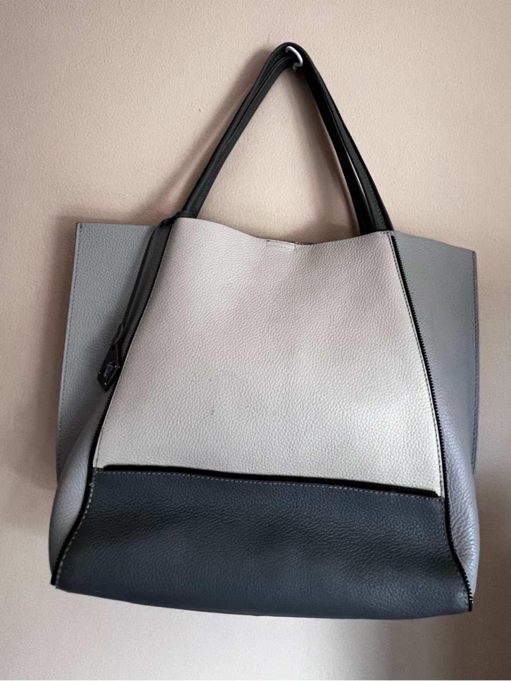 Botkier Leather Colorblock Two-Tone Gray & Cream Tote Bag